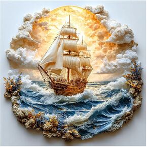 HvasJing Link Ornate Sailing Ship 5D Full Drill Diamond Painting Kit for Adults - Beginner-Friendly with Complete Tools, Stress Relief DIY for Home Wall Decor, 12x12 Inch Full Round Diamonds in Saudi Arabia