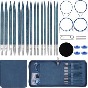 BsHooker Interchangeable Circular Knitting Needles Set with Case,3.5mm-6.5mm Birch Wood Knitting Needles Set with Cables,Complete Accessories in Saudi Arabia