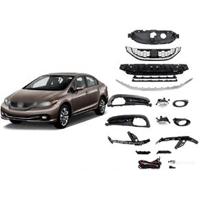 Front Bumper Upper Lower Grille Fog lights Bezel Brackets Fit For 2013 2014 2015 Honda Civic Sedan EX EX-L HF LX,Honeycomb Style,14PCS Bumper Accessories in Saudi Arabia