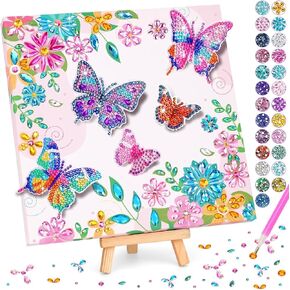 LCOZX 3D Fluttering Butterfly Diamond Art Kit for Kids Ages 8-12–Sparkling Gem Painting with Wooden Stand, Easy Arts & Crafts for Girls & Boys, Unique Birthday Gift & Bedroom Decor in Kuwait