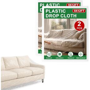 2-Pack 9x12 ft Painter Plastic Drop Cloths Sheet,Waterproof Anti-dust Cover, Disposable Tarp for Painting for Couch/Furniture Cover in Saudi Arabia