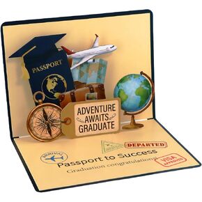 FaCraft Pop Up Graduation Cards 2026 - Passport to Success Travel Handmade 3D Congratulations Graduate Card - 8"x6" Large Pretend Passport with Writing Insert Envelope Seal for College High School in Kuwait