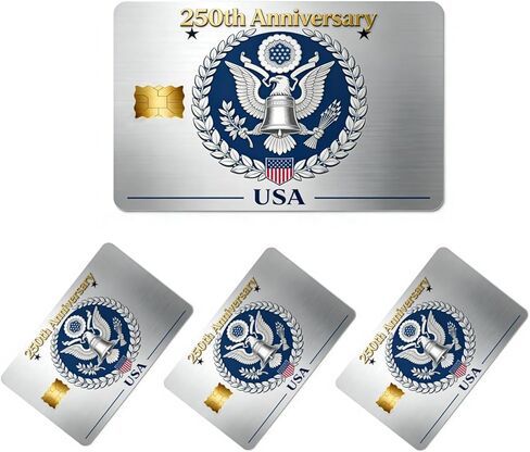 Patriotic Theme 250th Anniversary Commemorative Credit Card Decal Set (4-Piece) — Removable Waterproof Vinyl Stickers for Debit Cards, ID Cards, Driver's Licenses, and Gift Cards. (Blue) in Kuwait