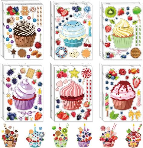 12 Sheets Cute Dessert Stickers, 6 Styles Cupcake Funny Face Decorative Stickers for DIY, Scrapbooking, Journaling Craft Projects, Make Your Own Cupcake Stickers for Gift Reward Class Activities in Kuwait