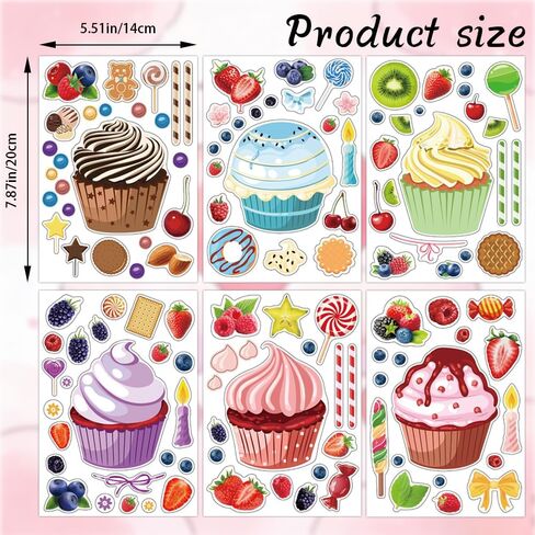 12 Sheets Cute Dessert Stickers, 6 Styles Cupcake Funny Face Decorative Stickers for DIY, Scrapbooking, Journaling Craft Projects, Make Your Own Cupcake Stickers for Gift Reward Class Activities in Kuwait