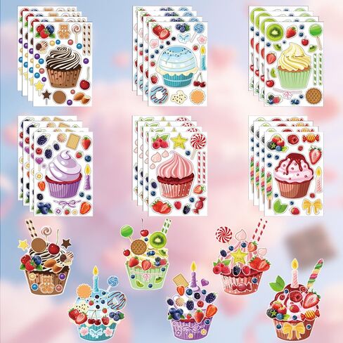 12 Sheets Cute Dessert Stickers, 6 Styles Cupcake Funny Face Decorative Stickers for DIY, Scrapbooking, Journaling Craft Projects, Make Your Own Cupcake Stickers for Gift Reward Class Activities in Kuwait