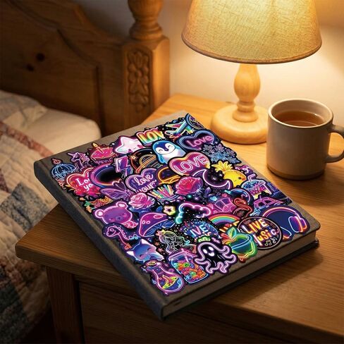 Stickers for Kids, 50pcs Neon Kawaii Decals Waterproof Vinyl Scrapbook Material Aesthetic Small Labels for Laptop Water Bottle Journaling Decorative Stickers Stationery Supplies in Kuwait