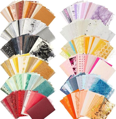 208 Sheets A7 Scrapbook Paper Kit, 12 Colors Mixed Textured Paper and Mesh Fabric Assorted Set, Junk Journal Supplies for DIY Crafts, Bullet Journal, Card Making, Scrapbooking in Kuwait