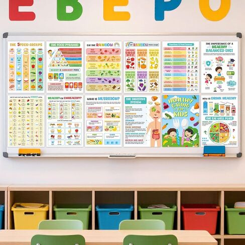 gisgfim 12 Pcs Healthy Food Chart Posters For Kids (10x14) Educational Vitamins Mineral Nutrition Food List Meal Planner Diet Poster For Back to School Room Kitchen Office Nurse Clinic Decor in Kuwait