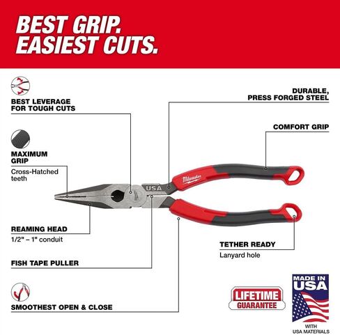 Milwaukee Electric - 8 Long Nose Comfort Grip Pliers USA in Kuwait