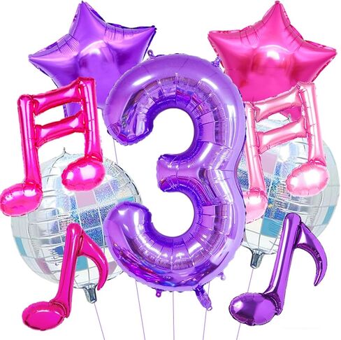 Kpop Birthday Decorations - Music Note Balloons Purple 40inch Number 6 Balloon Disco Ball Balloons for Kpop Music Party Decoration in Saudi Arabia