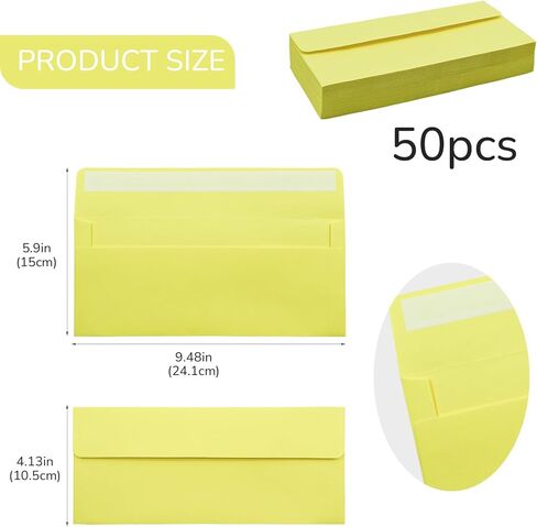 VANRA #10 Envelopes 50 Pack - 4.125 x 9.5 Self Seal Business Envelopes for Letters Invoices Checks Statements Mailing (Lemon Yellow) in Saudi Arabia