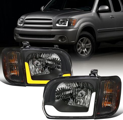 Ronnin - يناسب 2005-2006 Toyota Tundra 2005-2007 Sequoia ترقية بديلة لمصابيح التشغيل LED الخلفية المتسلسلة وإشارات الانعطاف الأمامية + زوج تجميع أضواء الزاوية | أسود in Kuwait