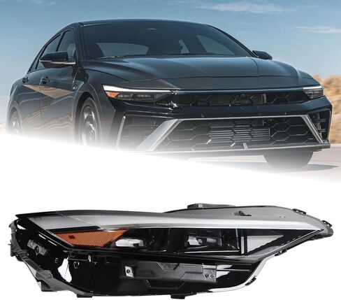 LH USA Tpye LED مجموعة مصابيح أمامية تناسب 2024 2025 Hyundai Elantra كشافات الجانب الأيسر للسائق مع وحدة العدس المزدوج 92101AA740 92101-AA740 in Kuwait