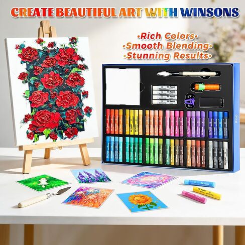 WINSONS 65 PCS Oil Pastel Set, 48 Soft Colors & Extra 4 White Pastels, Complete Art Kit with Holder, Scraper, Sharpener & Pastel Paper – Non-Toxic, Smooth Blending for Artists & Beginners in Saudi Arabia