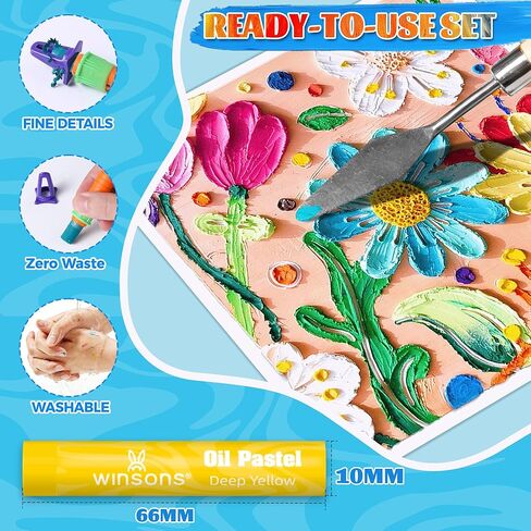 WINSONS 65 PCS Oil Pastel Set, 48 Soft Colors & Extra 4 White Pastels, Complete Art Kit with Holder, Scraper, Sharpener & Pastel Paper – Non-Toxic, Smooth Blending for Artists & Beginners in Saudi Arabia