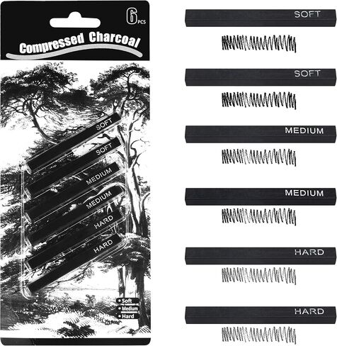 MyLifeUNIT Compressed Charcoal, Square Vine Charcoal Sticks for Drawing, Pack of 6 (2 Soft, 2 Medium and 2 Hard) in Kuwait