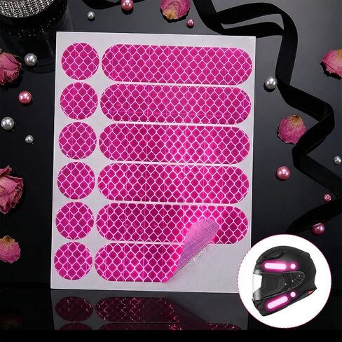 12PCS Pink Reflective Helmet Tape, Pink Reflective Motorcycle Helmet Decals Night Visibility Reflectiv Safety Decals Motorcycle Helmets Stickers for Motorcycles Scooters Bike Helmets in Kuwait