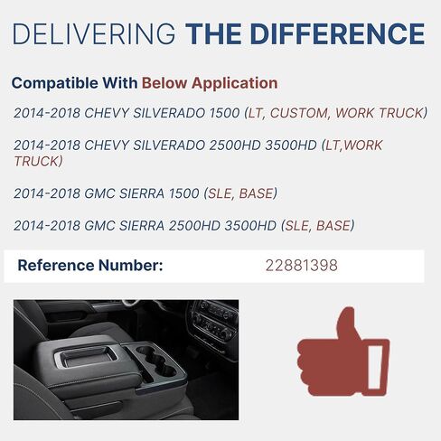 Center Console Lid Compatible with Chevy Silverado 1500 2500HD 3500HD 2014-2018, GMC Sierra 1500 2500HD 3500HD, Replacement for 22881398, Front Armrest Cover with Liner Mat Black in Saudi Arabia