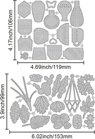 2Pcs Carbon Steel Cutting Dies Stencils, Gray Plant Pot Pattern Cutting Die for DIY Scrapbooking, Handmade Gift Making Tools for Easter Mother's Day and Wedding, 99~106x119~153x0.8mm in Kuwait