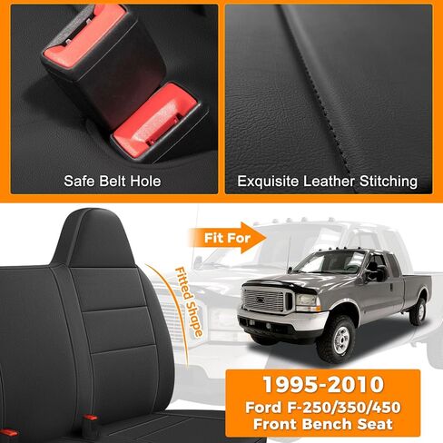 غطاء مقعد أمامي متوافق مع 1995-2010 Ford F-250/F350/F450، غطاء مقعد مبطن بالجلد والفوم مقاوم للماء، أسود in Kuwait