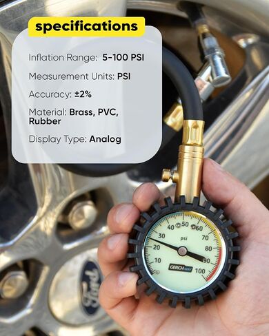 Tire Pressure Gauge 100 PSI - Large Dial Numbers & 45° Angle Chuck, Accurate Air Pressure Gauge for Tires in Saudi Arabia