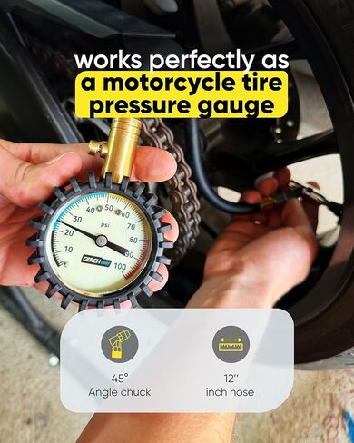 Tire Pressure Gauge 100 PSI - Large Dial Numbers & 45° Angle Chuck, Accurate Air Pressure Gauge for Tires in Saudi Arabia
