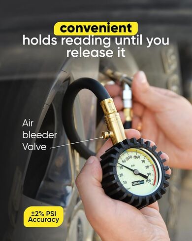 Tire Pressure Gauge 100 PSI - Large Dial Numbers & 45° Angle Chuck, Accurate Air Pressure Gauge for Tires in Saudi Arabia