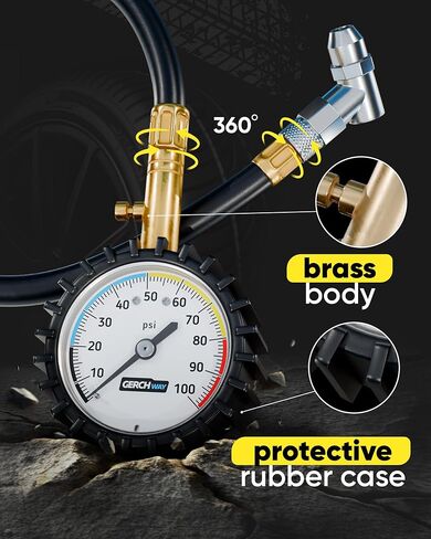 Tire Pressure Gauge 100 PSI - Large Dial Numbers & 45° Angle Chuck, Accurate Air Pressure Gauge for Tires in Saudi Arabia
