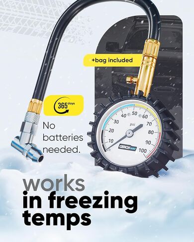 Tire Pressure Gauge 100 PSI - Large Dial Numbers & 45° Angle Chuck, Accurate Air Pressure Gauge for Tires in Saudi Arabia