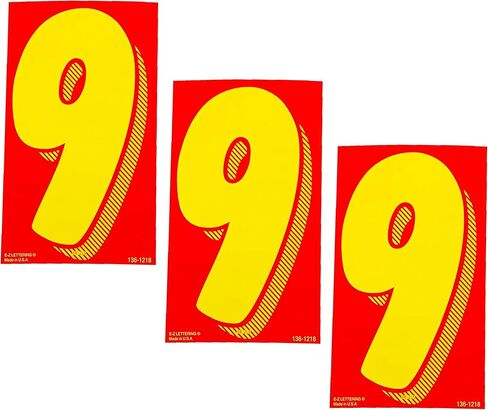EZ Line Vinyl Decals for Cars Red and Yellow Large Number Stickers Windshield Numbers Dealer Supplies EZ136 (Number 9) in Kuwait