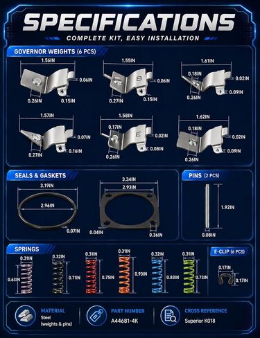 A44681-4K Superior K018 Steel Transmission Governor Shift Point Kit – Adjustable Springs & Weights for TH350, TH400, 700R4, TH250C | Fix Shift Points After Rear End Gear Changes in Kuwait