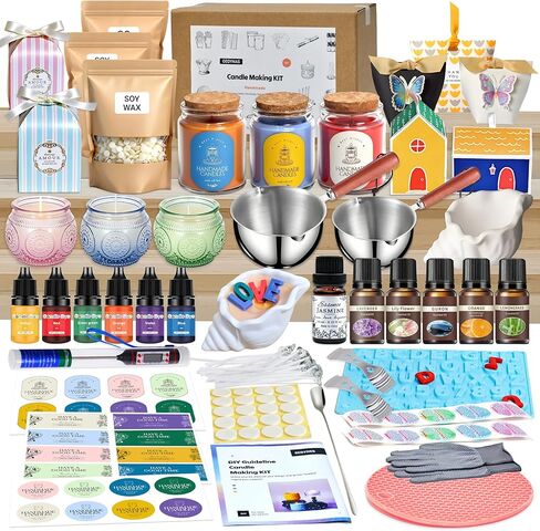 113Pcs Candle Making Kit for Adults, Complete Soy Wax Candle Making Supplies, 6 Glass Jars & 1 Special Stylish Jar, 6 Fragrance Oils, Molds, Wicks, 2 Pots–Beginner Friendly DIY Craft Kit for Women Men in Saudi Arabia