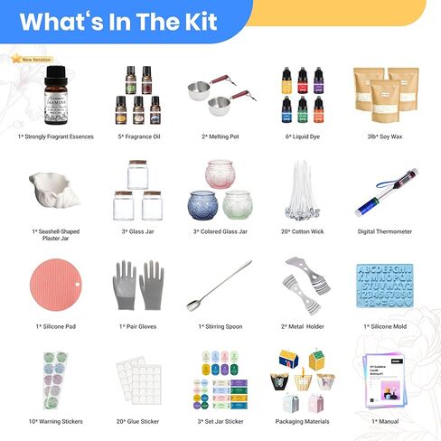 113Pcs Candle Making Kit for Adults, Complete Soy Wax Candle Making Supplies, 6 Glass Jars & 1 Special Stylish Jar, 6 Fragrance Oils, Molds, Wicks, 2 Pots–Beginner Friendly DIY Craft Kit for Women Men in Saudi Arabia