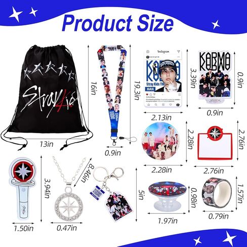 Japior 172pcs SKZ Merch New Karma Album Gift Set Including 55 Postcards, 95 SKZ Stickers, 16 LOMO Cards, 2 Pins,2 Phone Ring Holder,1 Keychain, 1 Necklace with Drawstring Bag for Stray Kids'Fans in Saudi Arabia