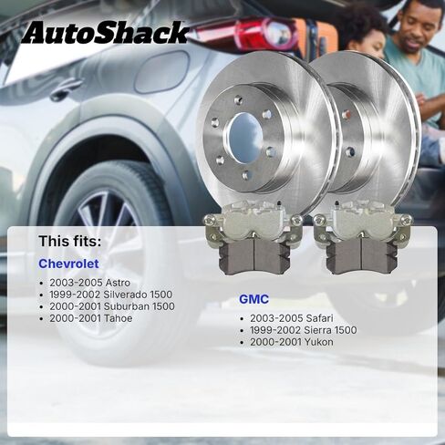 دوارات الفرامل الخلفية من AutoShack، وسادات سيراميك وفرجار لسيارة شيفروليه وجي إم سي، سيلفرادو 1500 1999-2002 سييرا 1500 1999-2002 تاهو 2000-2001، 4WD RWD AWD V6 4.3L V8 4.8L 5.3L 6.0L - 12.8 بوصة (325 مم)، 6 عروة in Kuwait
