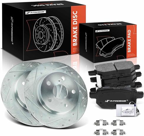 A-Premium 10.98 inch (279mm) Rear Drilled and Slotted Disc Brake Rotors + Ceramic Pads Kit Compatible with Select Scion Models - tc 2011-2016, 6-PC Set in Kuwait