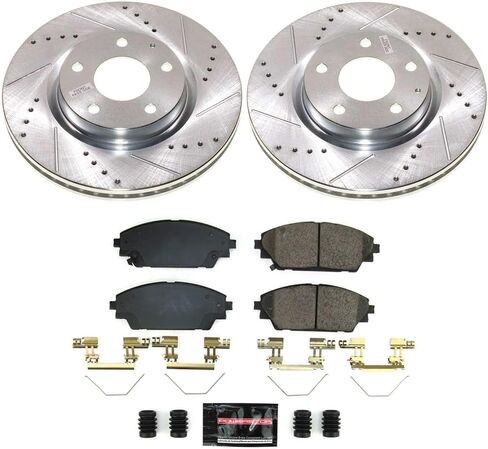 PowerStop Front Brake Kit for Mazda CX-30 2020-24 - Drilled and Slotted Disc Rotors with Carbon-Fiber Ceramic Brake Pads Replacement, K8755 in Kuwait