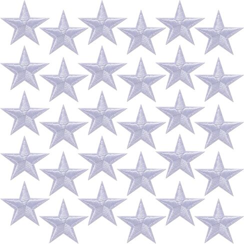 OIIKI 30pcs Star Iron on Patches, Star Patches Embroidered Appliques, 1.15in Sew on Repair Applique Embellishment Accessories for Clothing Jackets Shoes Backpacks Hats DIY Crafts- White in Kuwait