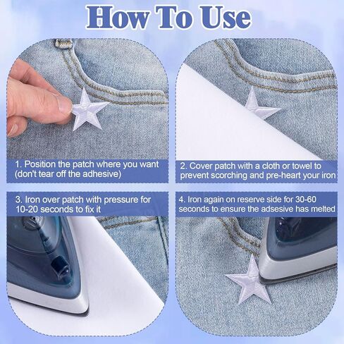 OIIKI 30pcs Star Iron on Patches, Star Patches Embroidered Appliques, 1.15in Sew on Repair Applique Embellishment Accessories for Clothing Jackets Shoes Backpacks Hats DIY Crafts- White in Kuwait