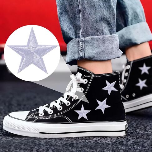 OIIKI 30pcs Star Iron on Patches, Star Patches Embroidered Appliques, 1.15in Sew on Repair Applique Embellishment Accessories for Clothing Jackets Shoes Backpacks Hats DIY Crafts- White in Kuwait
