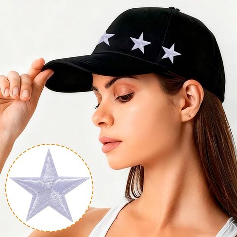 OIIKI 30pcs Star Iron on Patches, Star Patches Embroidered Appliques, 1.15in Sew on Repair Applique Embellishment Accessories for Clothing Jackets Shoes Backpacks Hats DIY Crafts- White in Kuwait
