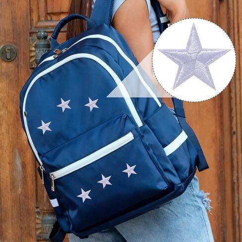 OIIKI 30pcs Star Iron on Patches, Star Patches Embroidered Appliques, 1.15in Sew on Repair Applique Embellishment Accessories for Clothing Jackets Shoes Backpacks Hats DIY Crafts- White in Kuwait