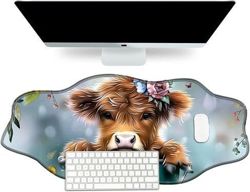 Baby Highland Cow Flower Theme 35.4x15.7 Desk Mat Large Mouse Pad for Desk Rubber Base Mousepad with Stitched Edges Big Desk Pad for Work, Game, Office, Home in Saudi Arabia