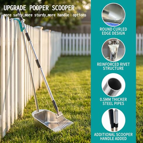 Dog Pooper Scooper for Large Dogs with Large Capacity Tray and 36" Long Handle Rake,Heavy Duty Dog Poop Scooper for Dogs,Stainless Steel Dog Poop Scooper for Yard in Saudi Arabia
