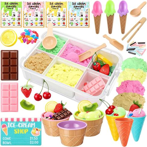 Thenshop Ice Cream Stand Sensory Bin Summer Sensory Bin Filler Sandbox Play Sand Kit Education Activities DIY Making Kit for Play Ideal Decorations Gift Summer Sorting Counting Training in Kuwait