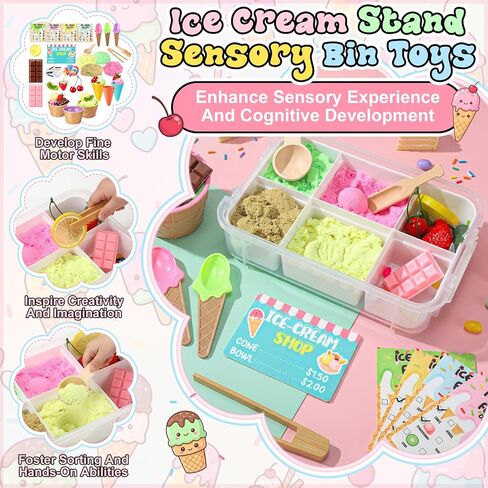 Thenshop Ice Cream Stand Sensory Bin Summer Sensory Bin Filler Sandbox Play Sand Kit Education Activities DIY Making Kit for Play Ideal Decorations Gift Summer Sorting Counting Training in Kuwait