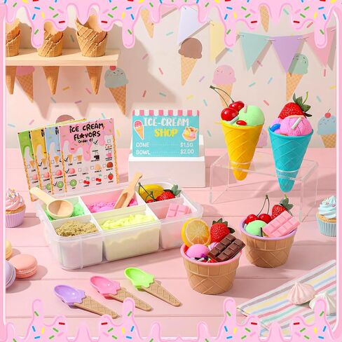 Thenshop Ice Cream Stand Sensory Bin Summer Sensory Bin Filler Sandbox Play Sand Kit Education Activities DIY Making Kit for Play Ideal Decorations Gift Summer Sorting Counting Training in Kuwait