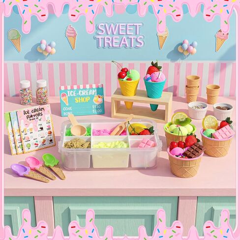 Thenshop Ice Cream Stand Sensory Bin Summer Sensory Bin Filler Sandbox Play Sand Kit Education Activities DIY Making Kit for Play Ideal Decorations Gift Summer Sorting Counting Training in Kuwait