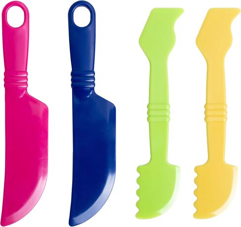 READY 2 LEARN Dough Cutting Tools | 4 Piece Playdough Accessories | 2 Knives and 2 Spatulas | Clay and Dough Tools for Toddlers | Chunky Plastic Cutters in Kuwait